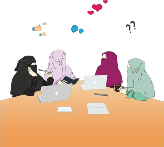 Muslim women working together
